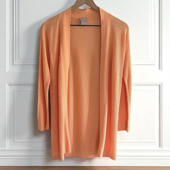 Chico’s Linen Blend Open Front Knit Cardigan Casual Resortwear Layering Size XS - Picture 1 of 14